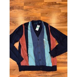 Perry Ellis Cardigan Sweater Mens Large Blue Colorblock NEW spring summer Easter